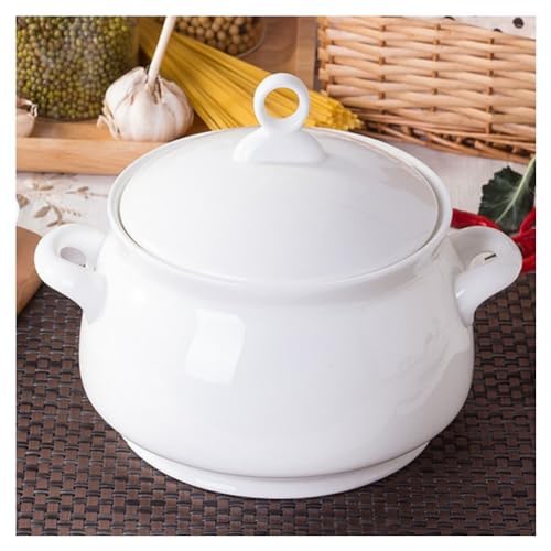 Soupière en céramique, bol de service en porcelaine de 2,5 l avec couvercle et poignées, passe au micro-ondes et au four pour les repas à la maison et les fêtes de famille