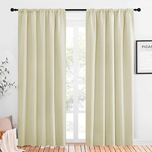 NICETOWN Room Darkening Curtains for Bedroom - Home Decoration Privacy Protection Thermal Insulated Solid Drapes/Draperies for Sliding Glass Door (Beige, Set of 2, 52 x 84 inches)