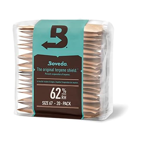 Boveda 62% Two-Way Humidity Control Packs For Storing 1 lb – Size 67 – 20 Pack – Moisture Absorbers for Storage Containers – Humidifier Packs – Hydration Packets in Resealable Bag Cover
