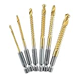 KIMLONTON 六角軸 木工ドリルビット 高速度鋼 チタンコーティング 鋸歯状ツイストドリルビット 3mm 4mm 5mm 6mm 6.5mm 8mm 6本入りセット 穴あけ・穴の拡張・自由な形の穴を開け用