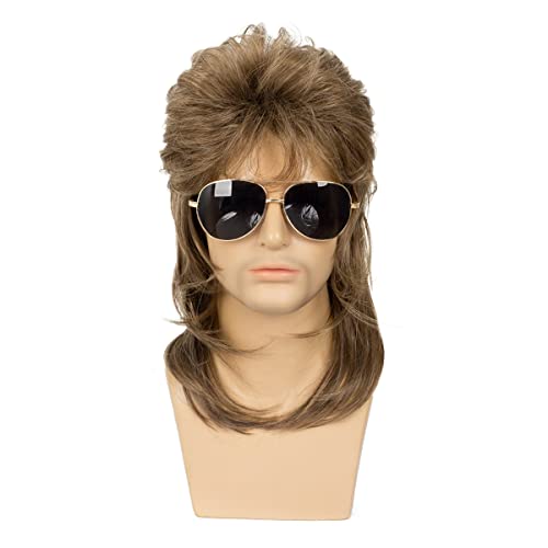 Baruisi Mens Mullet Wig 70s 80s Halloween Cosplay Costume Wigs for Fancy Dress,Light Brown