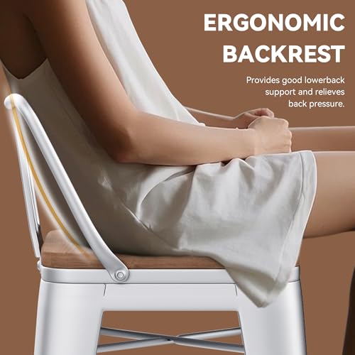 Image of Yongchuang 30 inch Bar Stools Set of 2 Kitchen Bar Height Chairs with Wood Seat Industrial Low Back Metal Barstools Cream White