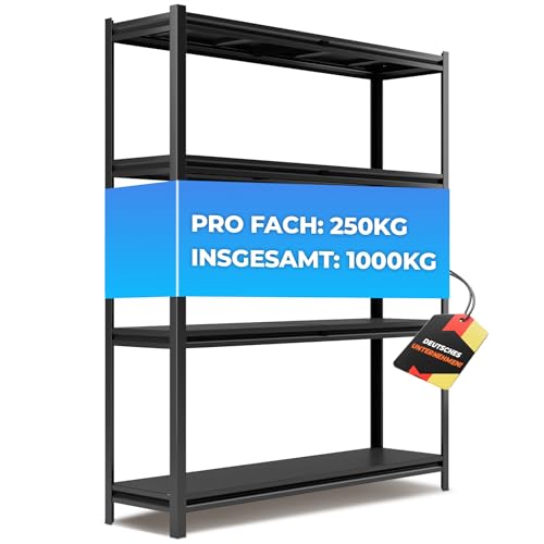 ALL Premium Metallregal Schwarz mit Schwerlastregal Metallböden 180x150x40cm - 1000kg Traglast 100% Kaltgewaltzer Stahl - Regal 40cm tief lagerregal Metall, Metall Regal