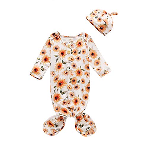 Image of Moru Infant Baby Girls Cotton Sleeper Gowns Organic Cotton Floral Kimono Knotted Gown