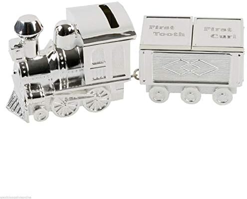 Silver Plated Train Money Box, Tooth & Curl Carriages- Baby Christening Gift