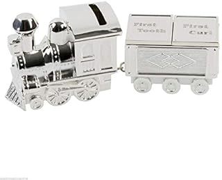 Silver Plated Train Money Box, Tooth & Curl Carriages- Baby Christening Gift