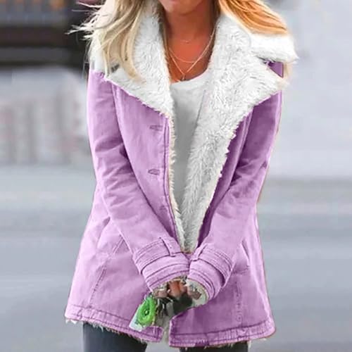 Women Plus Size Winter Warm Jacket Sherpa Fleece Lined Jackets Fashion Composite Button Lapels Outwear Coat2