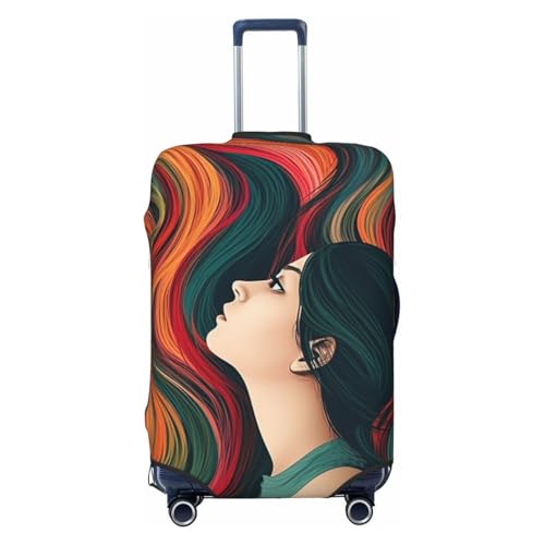 Woman With Long Colorful Hair Luggage Suitcase Covers Elastic Washable Travel Luggage Protector Anti Scratch Travel Suitcase Protective Cover For Kid And Adult, Fits 18-32 Inch Luggage