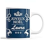 Planetee Tasse Nol Laura | Mug prnom femme Ide Cadeau de Nol original Bleu