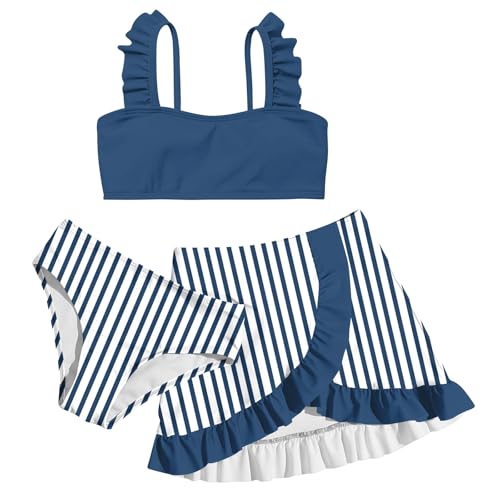 Image of ALISISTER Girls Swimsuit 3 Piece Bathing Suits Summer Bikini Tankini Sets with Cover Up Skirt for 4-12 Years