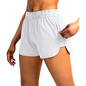 YYV Women’s Running Shorts with Zipper Pockets Quick-Dry Elastic Waist Band Athletic Gym Shorts for Women with Liner