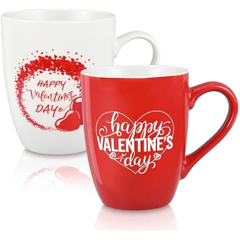 IWOLOMI 2Pcs Valentines Day Coffee Mugs, Valentines Day Heart Mug Couples Coffee Mugs Set Valentines Day Gifts for Wife, Husband, Girlfriend, Boyfriend, Valentines Day Table Centerpieces Decoration Cover