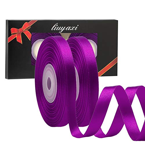 Image of Solid Color Double Faced Purple Satin Ribbon 3 /8 inch X 50 Yards, Ribbons Perfect for Crafts, Wedding Decor, Bow Making, Sewing, Gift Package Wrapping and More