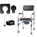 Silla de Inodoro con Inodoro para cabecera - Silla de Ruedas de Ducha para Ancianos de Altura Ajustable con Olla extraíble Cómoda Esponja Impermeable Cojín de Cuero de PU para Personas Mayores disca