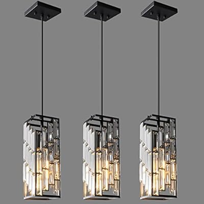 FDPBY Black Pendant Lighting Modern Pendant Light, Mini Crystal Chandeliers,Adjustable Pendant Light Fixture for Kitchen Island Dinning Room Bedroom (3 Pack)