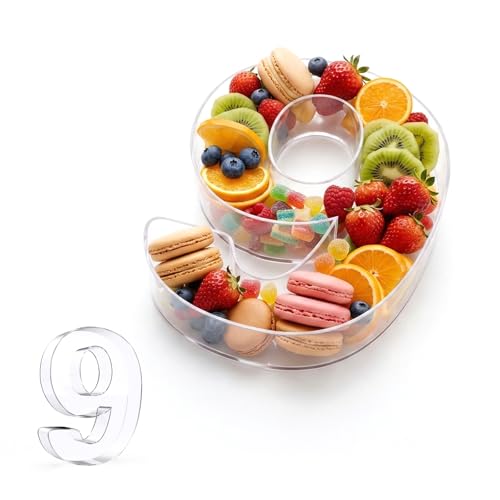 Image of Pooqla 10 inch Acrylic Number 9 Charcuterie Tray for 9th Birthday Decorations