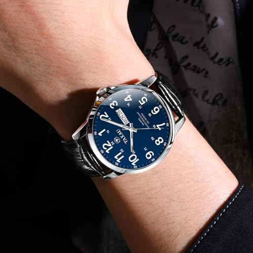 Watches for Men Leather Large Arabic Numerals Mens Watches Waterproof Band with Date Quartz Men's Wrist Watch2