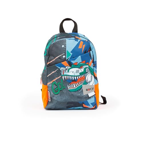 GO POP Zainetto T-Rex Con Ampio Comparto Centrale, Zaino Piccolo per Asilo e Bambini dai 2 Anni a Tema Dinosauro, Spallacci Imbottiti E Maniglia, Per Scuola Materna