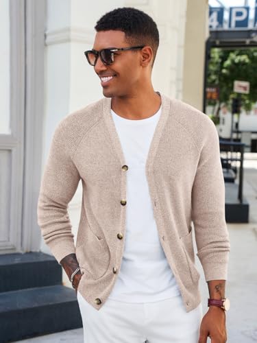 Runcati Men's Cardigan Sweater V Neck Long Sleeve Casul Cardigan Button Down Knitted Sweaters with Pockets4