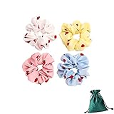 4 Pcs Hair Scrunchies with Strawberry Printed Cute Hair Bands Elastic Hair Ties Scrunchy Ponytail...