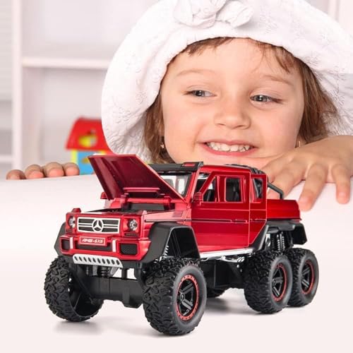 Image of 1 /22 Benz G63 AMG 6x6 V12 Off-Road Black Pickup Model Car, Zinc Alloy Pull Back Toy car with Sound and Light for Kids Boy Girl Gift (Red)