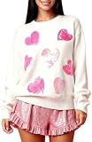Yiulangde Valentine's Day Sweatshirt Sequin Love Heart Tops Cute Sparkly Sweaters Coquette Clothes Glitter Long Sleeve Shirts for Women