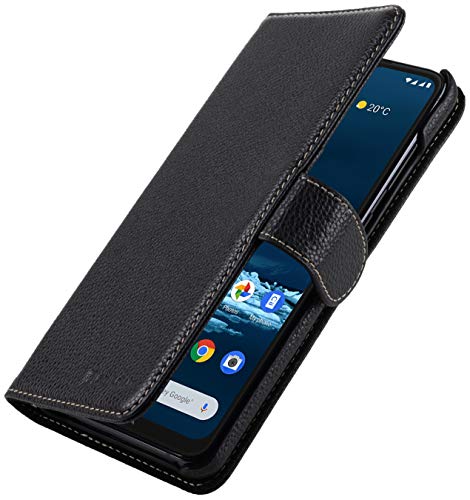 StilGut Wallet Case for Nokia 5.3, Genuine Leather Nokia 5.3 Case with Card Holder & Magnetic Closure, Black