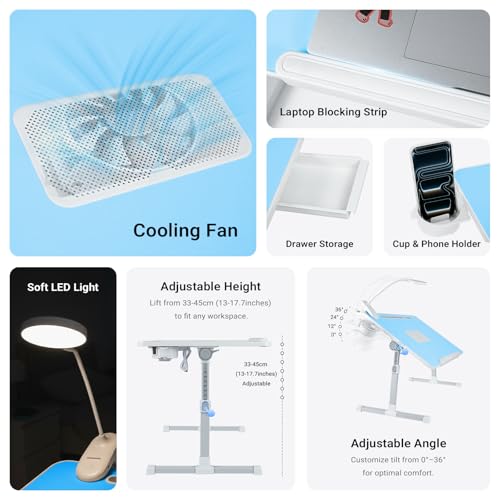 Image of iXTRA Adjustable Laptop Lap Desk with Cooling Fan USB Light for Adults