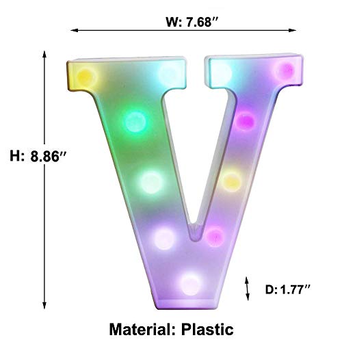 Image of Pooqla Colorful LED Marquee Letter Lights with Remote - Light Up Marquee Signs - Letters with Lights for Anniversary Party Room Decoration - Birthday Gift for Boys Girls Women Men - Multicolor V