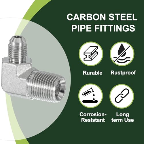 Image of PATIKIL 90 Degree Pipe Adapter, 9 /16 inch Male 37 Flare JIC x 1 /2 inch BSPT Male Connector Carbon Steel Elbow Fitting for Air Hydraulic Fluid Fuel Water Oil, Silver