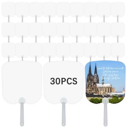 GEKIXUTP 30 Pcs Church Fans Handheld Set Sublimation Fans Blank Double-Sided Sublimation Paddle Fan Blanks DIY Hand Fan for Church Parties and Wedding for Guests