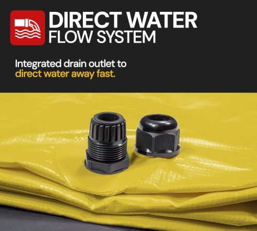 Image of Mytee Products 2 Pack 5'x5' Roof Ceiling Leak Diverter Drain Tarp - Vinyl Coated Ceiling Rain Drip Catcher with Heavy Duty Grommets - Yellow Roof Rain Diverter - Reusable Roof Drain Fitting Tarp