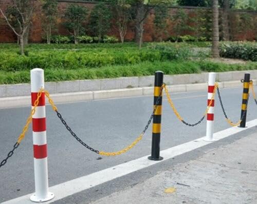 Absperrpfosten Metall Rot-Weiß Ø76mm H750mm 2 Ösen zum Stahl Robust Standfuß Stabil Park Poller Set Mit Befestigungsschrauben (2 Stück)
