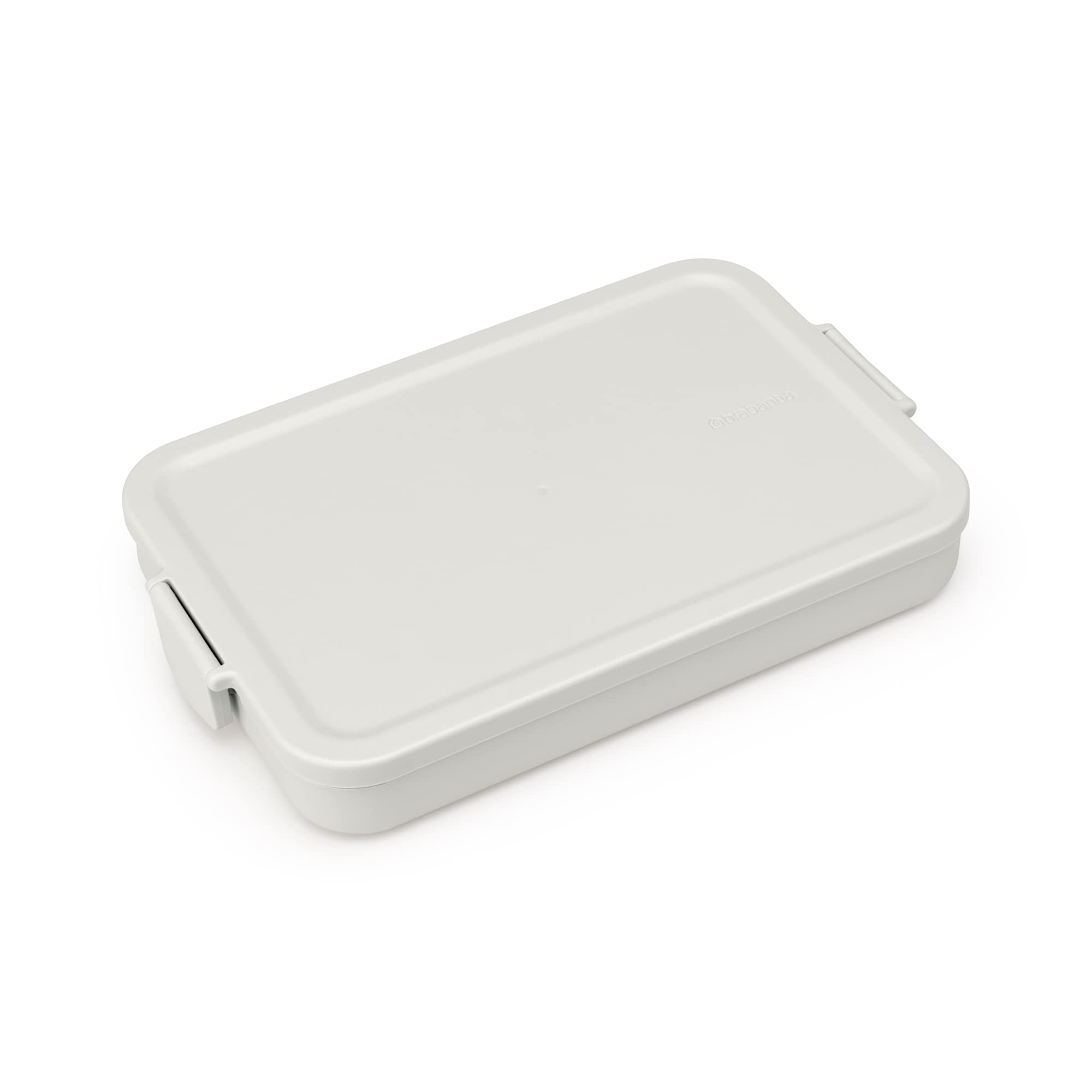 Make & Take Lunch Box - Flat - Room for up to 2 Sandwiches - Lid with Clips - Suitable for Freezer - Dishwasher & Microwave Safe - Light Grey - 25.5 x 16.6 x 3.7 cm