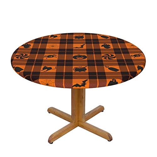 Yilad Elastic Edged Halloween Tartan Round Tablecloth Elastic Close Fitting Round Table Cover Washable Reusable Kitchen Dining Picnic Party Suit 45-50 Inch Round Table #TOP7
