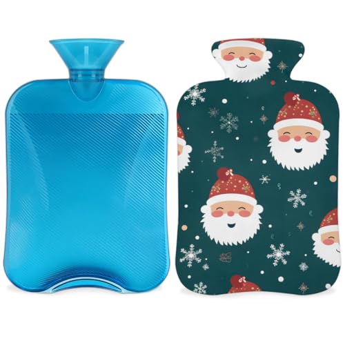 Hot Water Bottle with Soft Cover,2L Xmas Santa Claus Hot Water Bag for Hot and Cold Compress, Hand Feet Warmer, Bright Santa Claus Rubber Hot or Cold Water Bottle Halloween Christmas Decorations