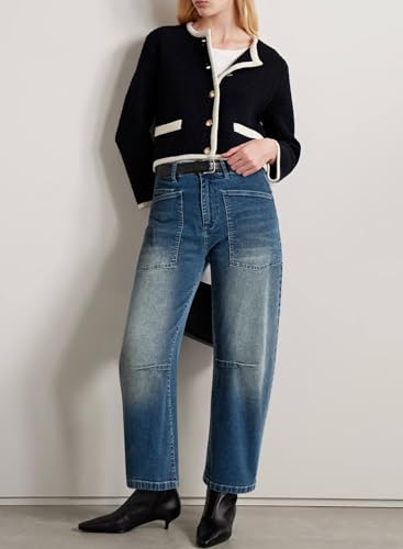 Image of EVALESS Barrel Jeans Women Baggy Stretchy Cropped Denim Pants