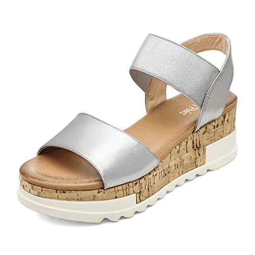 DREAM PAIRS Womens Open Toe Strap Casual Flatform Platform Wedges Sandals 5 Silver