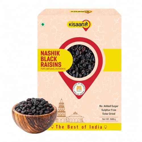 Image of KisaanSay Premium Nashik Seedless Black Raisins 500gm (250gmX2)| No Sulphur & Preservatives Dryfruits | Kali Kishmish /Kismis /Raisins /Berries | Rich in vitamins K, iron| Versatile Snacking
