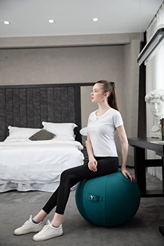 Image of Sitting Ball Chair for Office and Home, Pilates Exercise Yoga Ball with Cover for Balance, Stability and Fitness, Ergonomic Posture Exercise Ball Seat with Handle and Pump