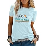 Women Mountain Mama Shirt Mom Camping Tees Tops (LightBlue,Medium,US,Alpha,Adult,Female,Medium,Regular,Regular)