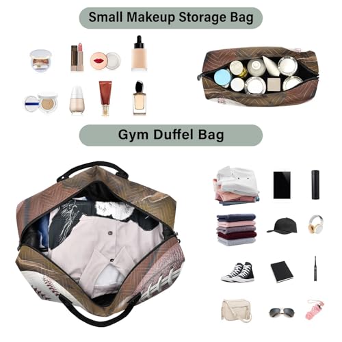 Baseball Football Basketball Large Travel Duffle Bag Weekender Overnight Bags Gym Yoga Bag for Women Men with Toiletry Bag4