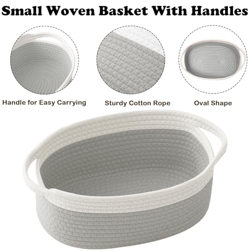 Image of Small Woven Rope Basket with Handles, White&Grey