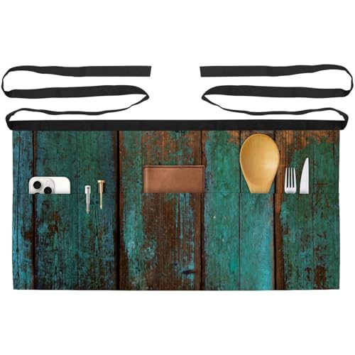 Tablier court de chef lot de 3 avec 3 poches pour cuisine et bistrot motif bois vert