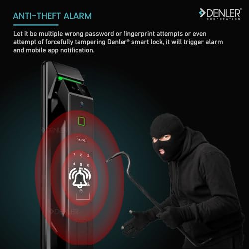 Image of Denler FLv2 8-in-1 Smart Door Lock | 3D Face ID | Fingerprint | App Unlock | LCD Camera | Inbuilt Wi-Fi | Alexa & Google Support | Android & iPhone | RFID | PIN | Key