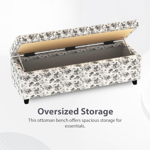 Image of 3 Seater Upholstered Ottoman Bench with Storage for Living Room | End of Bed Storage Seat | Button Tufted Pouffe Storage Settee Couch for Living Room Bedroom Office