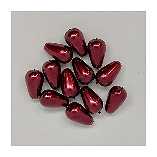 12 pcs Pearl Immitaion Glass Beads, 12 x 7 mm Bordeaux (Perles de verre Immiitaion de perles Bordeaux)