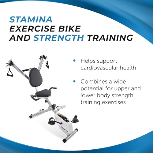 Image of Stamina Foldable Exercise Bike and Strength System With Smart Workout App and 250 Pound Weight Capacity for Home Workout, Gray | Smart Workout App and 250 Pound Weight Capacity for home workouts
