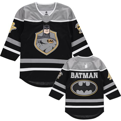 DC Comics Batman Maillot de Hockey à Manches Longues pour garçon 4-20 Noir/Gris, Noir/Gris, 10-12