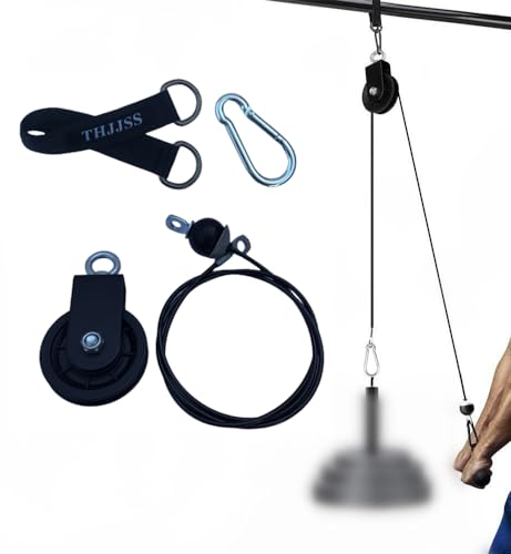 Weight Cable Pulley System Gym,Pulley Wheel 360 Degree Rotating 3.54in Silent Pulley with 59in Cable and Carabiner Hammock Straps for Home Gym Equipment,Ladder Lift,Bicep Tricep Curl Workout